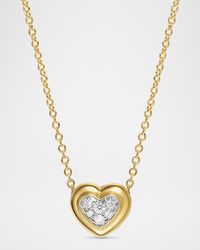 Puffy Heart Pendant Necklace in 18K Gold with Diamonds, 8mm, 17"L