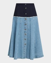 Veena Colorblock Denim Midi Skirt