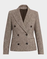 Virgin Wool and Silk Melange Diagonal Double-Breasted Blazer
