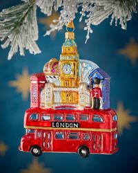 London Bus with Buidings Christmas Ornament