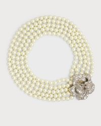 Crystal Flower Pearly Multi-Strand Necklace