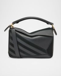 Puzzle Small Striped Top-Handle Bag in Leather & Suede