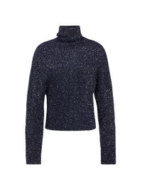 Women's Sequin-Embellished Turtleneck Sweater - Navy - Size XL