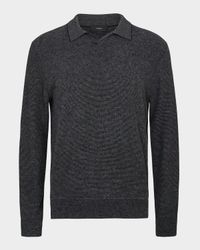 Men's Cashmere-Blend Johnny Collar Long-Sleeve Polo Shirt