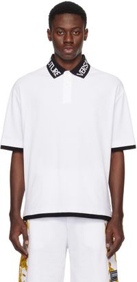 Versace Jeans Couture Polo blanc à col à logo en intarsia