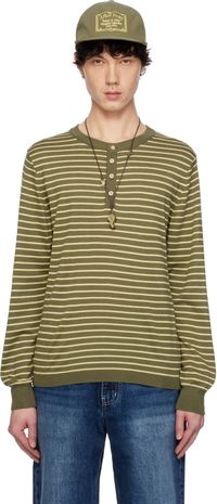 AFTER PRAY Khaki Stripe Knit Henley