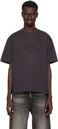 GANNI Black Heavy Cotton Drop Shoulder Heart T-shirt
