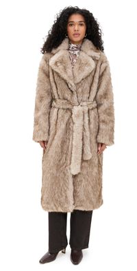 Bailey Rose Long Fur Coat Taupe M
