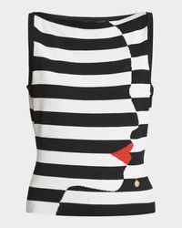 Boat-Neck Face Mariniere Knit Tank Top