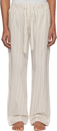 Tekla Pantalon de pyjama brun et blanc cassé en popeline