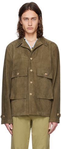 Paul Smith Blouson vert en cuir à motif chevronné imprimé