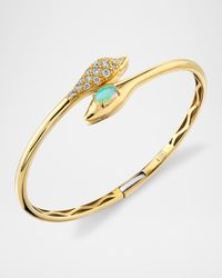 Snake Head Marquis Bangle Bracelet with Diamonds and Opal