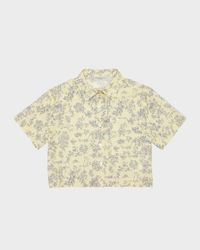 Girl's Floral-Print Gingham Shirt, Size 4-10