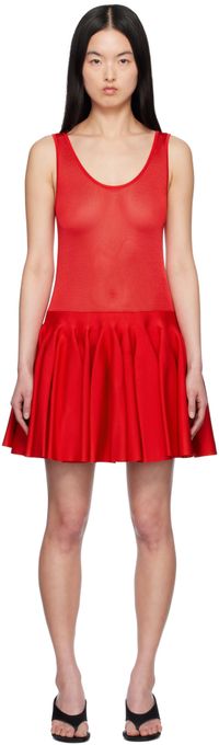 ALAÏA Red Knit Godet Minidress