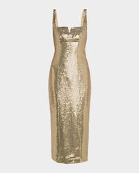 Square-Neck Sequined Sleeveless Midi Dress