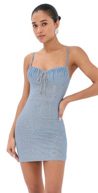 AREA Crystal Hotfix Mini Dress Sky Blue S