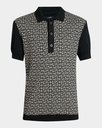 Men's Cotton Color Block Monogram Knit Polo Shirt