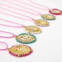 L'atelier Des Dames - Collier cordon madone perlée rose - carla - Taille Unique - Doré