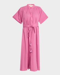 Ciao Ruched Cotton Midi Shirtdress
