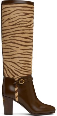 Valentino Garavani Brown & Beige Pattie Tall Boots
