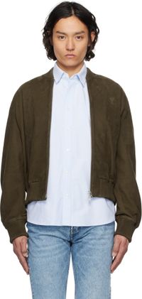 AMI Paris Khaki Zipped Suede Jacket