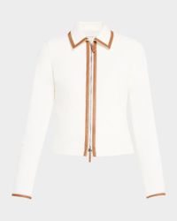 Leather-Trim Cotton Jacket