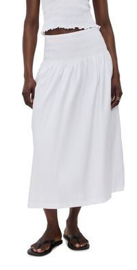 Madewell Smocked-Waist Poplin Midi Skirt White M