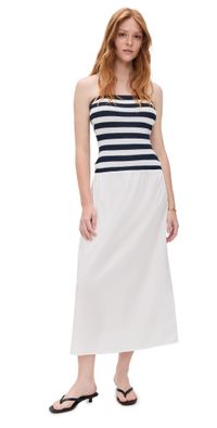 Onia Crochet Knit Poplin Maxi Dress Deep Navy/White M