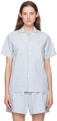 Tekla White & Blue Short Sleeve Pyjama Shirt