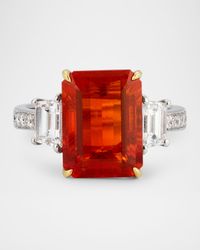 18K Yellow and White Gold Fire Opal and Diamond Ring, Size 6