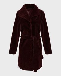 Textured Lamb Shearling Reversible Stroller Coat With Belt