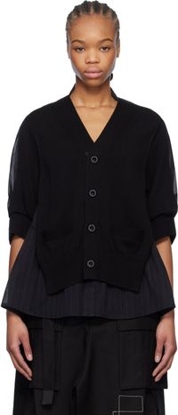 sacai Black High Twist Voile & Knit Cardigan