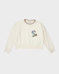 Girl's Cropped Embroidered Floral Sweatshirt, Size 12