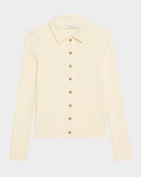 Long-Sleeve Ribbed Button-Front Top