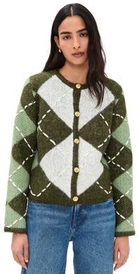 English Factory Argyle Cardigan Green XS