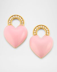 20K Pink Enamel Heart Earring Charms with Diamonds