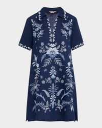 Winona Floral-Embroidered Linen Dress