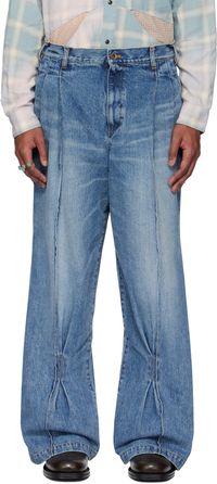 Khoki Blue Pleat-Design Jeans