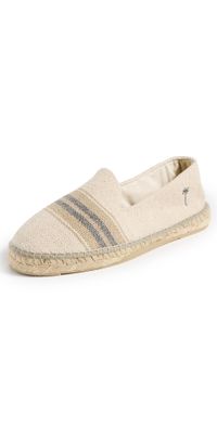 Manebi Canvas Stripe Classic Espadrilles Double Grey Stripes On Beige 41