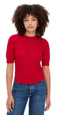 FRAME The Ladder Cashmere Pointelle Sweater Bright Raspberry M