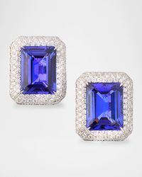 18K White Gold Tanzanite and Diamond Pave Earrings