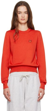 Maison Kitsuné Pull rouge à écusson à logo de renard