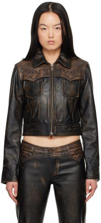 GUESS USA Black Colorblock Leather Jacket