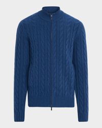 Men's Cashmere Cable Knit Full-Zip Sweater with Pockets