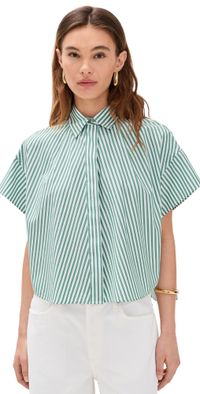 rag & bone Martha Poplin Top Pine Stripe XL