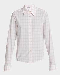 Plaid Asymmetric Button Down Shrunken Top