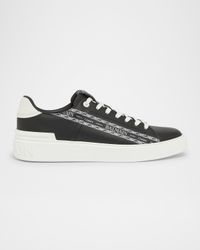 Men's B-Court Chain Logo Calfskin Low-Top Sneakers