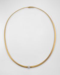 18K Yellow Gold Coil Collar Necklace with Single Cushion-Cut Diamond