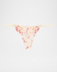 Folie D'Ete Floral-Embroidered Tulle Thong