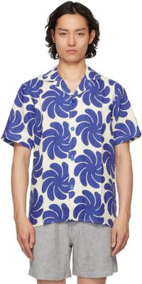 OAS Blue & Off-White Nebula Cuba Linen Shirt